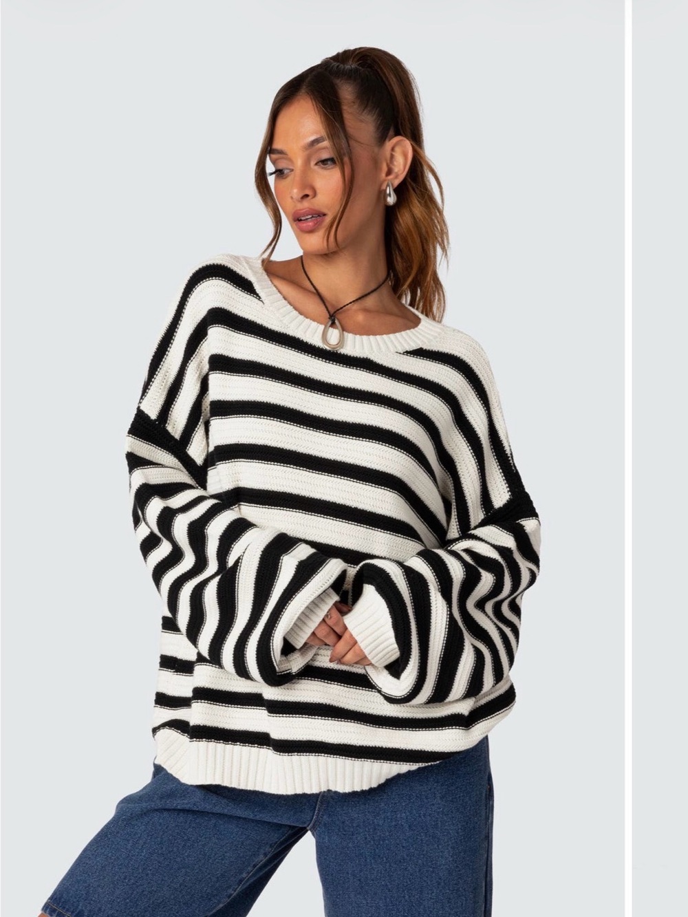 Edikted Black & Cream 100% Cotton Striped Oversized Knit Sweater XS - BRAND NEW